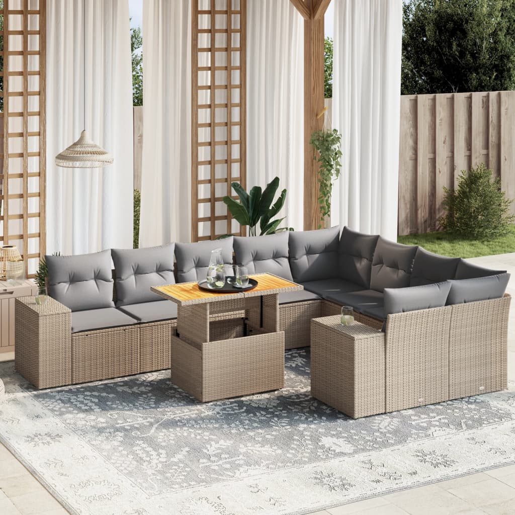 10-delige Loungeset met kussens poly rattan beige is nu te koop bij PeponiXL, paradijselijk wonen!