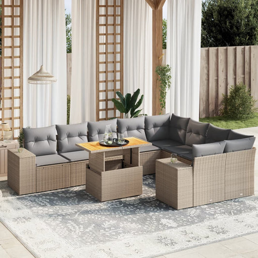 10-delige Loungeset met kussens poly rattan beige is nu te koop bij PeponiXL, paradijselijk wonen!