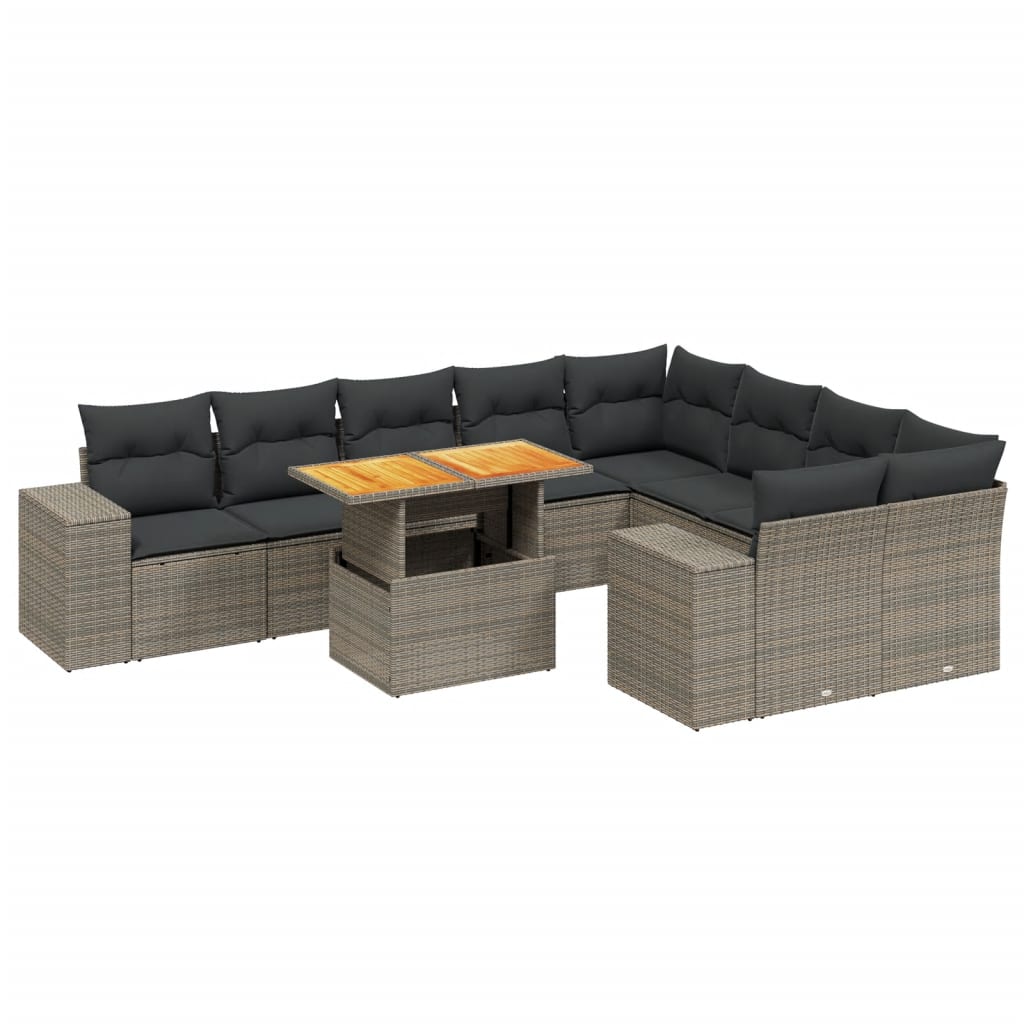 10-delige Loungeset met kussens poly rattan grijs is nu te koop bij PeponiXL, paradijselijk wonen!