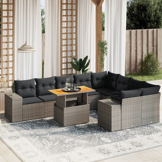 10-delige Loungeset met kussens poly rattan grijs is nu te koop bij PeponiXL, paradijselijk wonen!