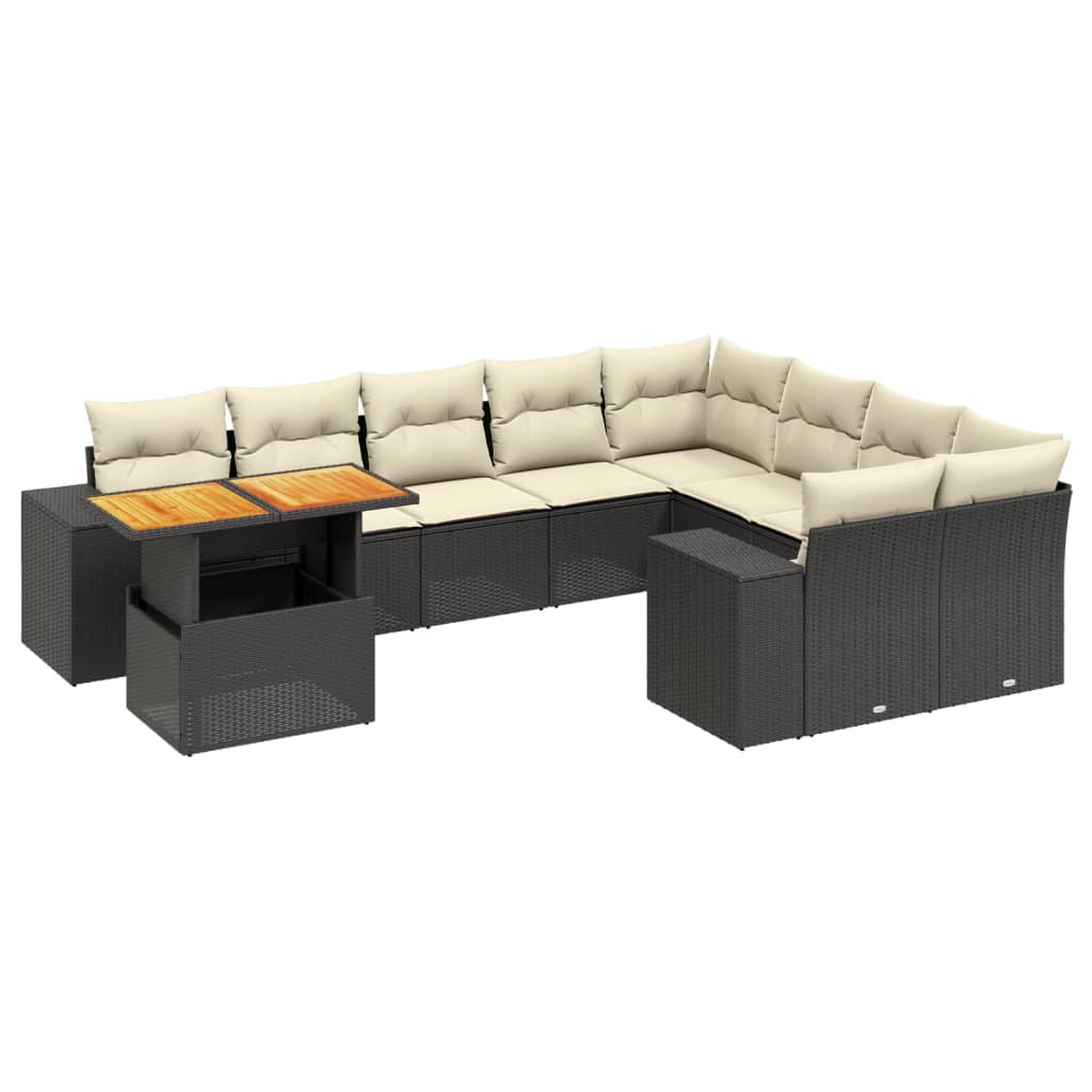 10-delige Loungeset met kussens poly rattan zwart is nu te koop bij PeponiXL, paradijselijk wonen!