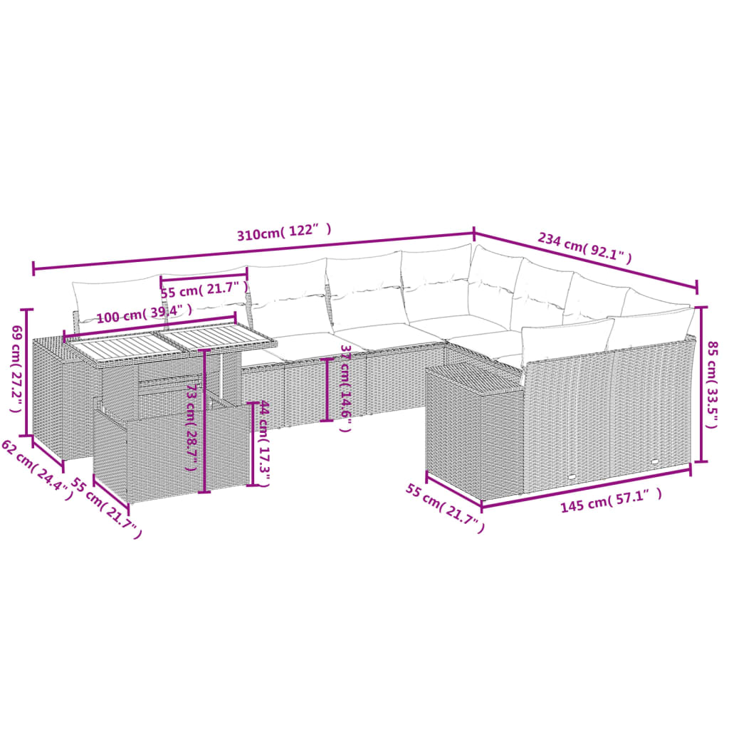 10-delige Loungeset met kussens poly rattan zwart is nu te koop bij PeponiXL, paradijselijk wonen!