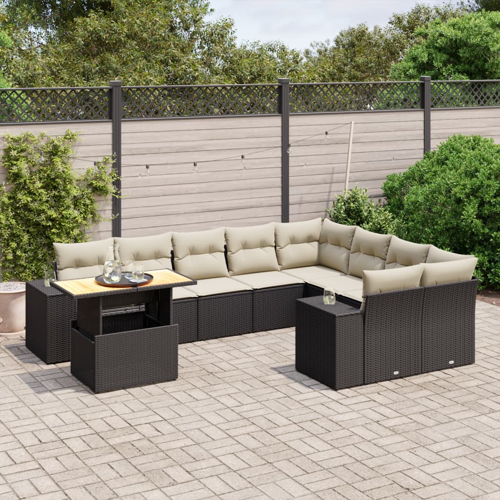 10-delige Loungeset met kussens poly rattan zwart is nu te koop bij PeponiXL, paradijselijk wonen!