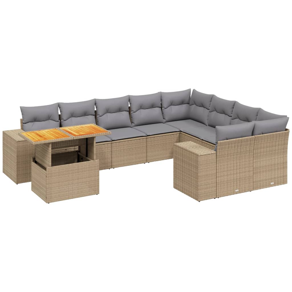 10-delige Loungeset met kussens poly rattan beige is nu te koop bij PeponiXL, paradijselijk wonen!
