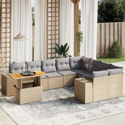 10-delige Loungeset met kussens poly rattan beige is nu te koop bij PeponiXL, paradijselijk wonen!