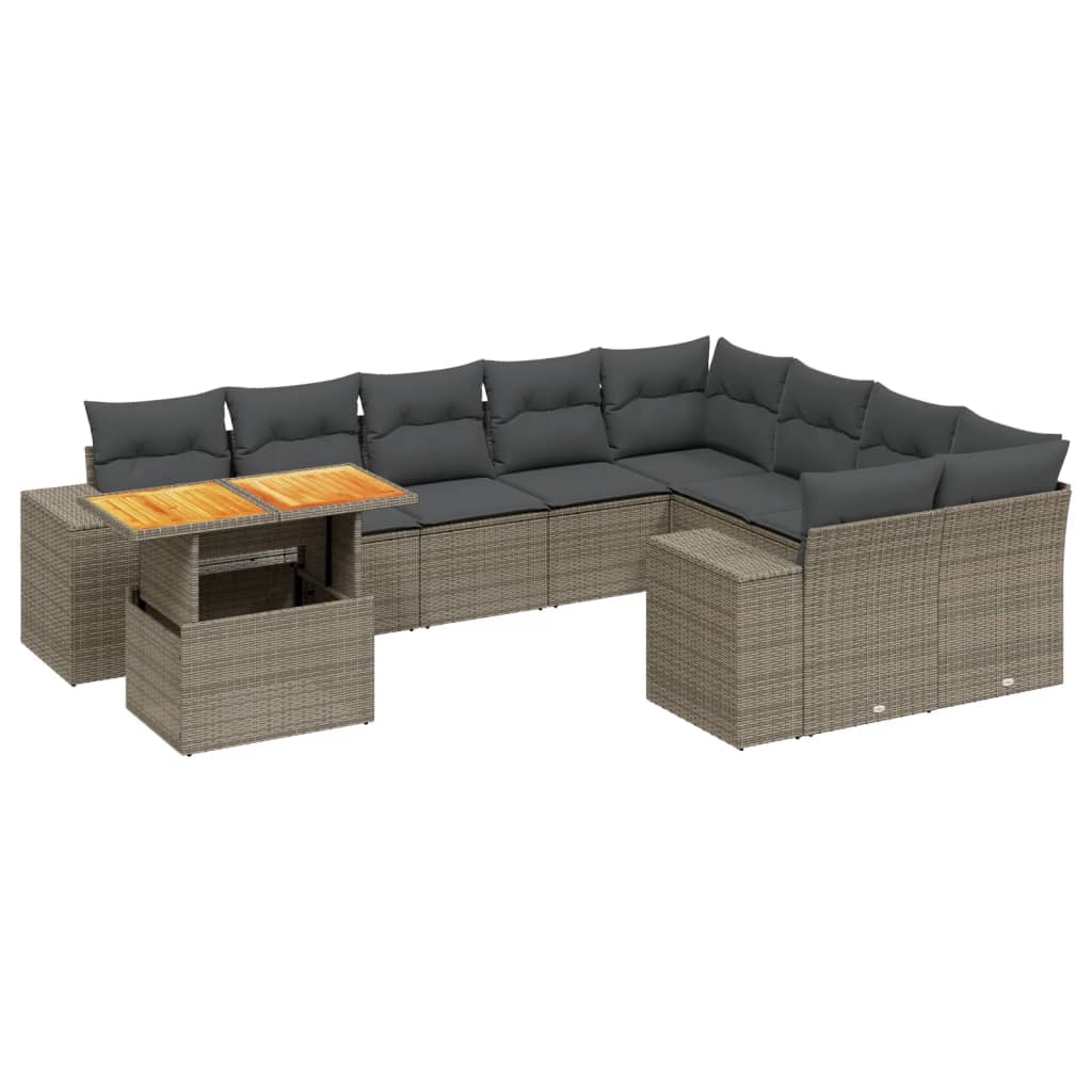 10-delige Loungeset met kussens poly rattan grijs is nu te koop bij PeponiXL, paradijselijk wonen!