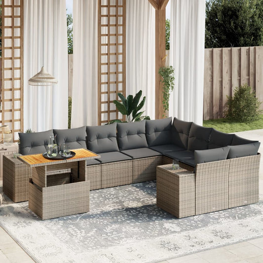10-delige Loungeset met kussens poly rattan grijs is nu te koop bij PeponiXL, paradijselijk wonen!