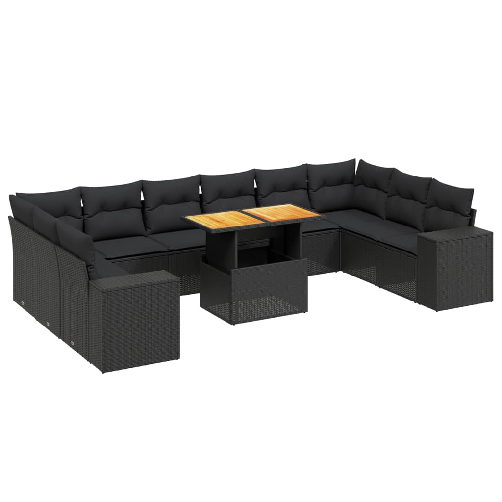11-delige Loungeset met kussens poly rattan zwart is nu te koop bij PeponiXL, paradijselijk wonen!