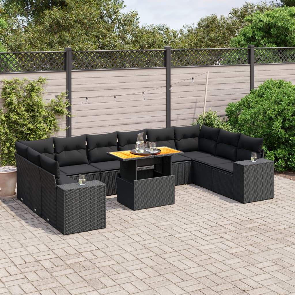 11-delige Loungeset met kussens poly rattan zwart is nu te koop bij PeponiXL, paradijselijk wonen!