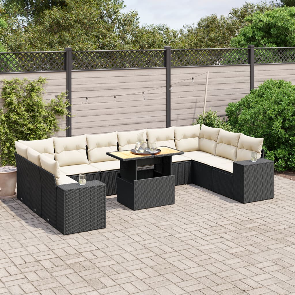 11-delige Loungeset met kussens poly rattan zwart is nu te koop bij PeponiXL, paradijselijk wonen!