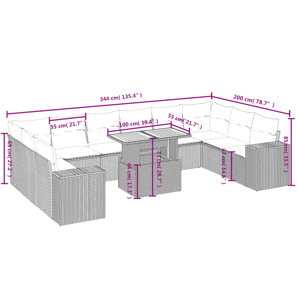 11-delige Tuinset met kussens poly rattan beige is nu te koop bij PeponiXL, paradijselijk wonen!