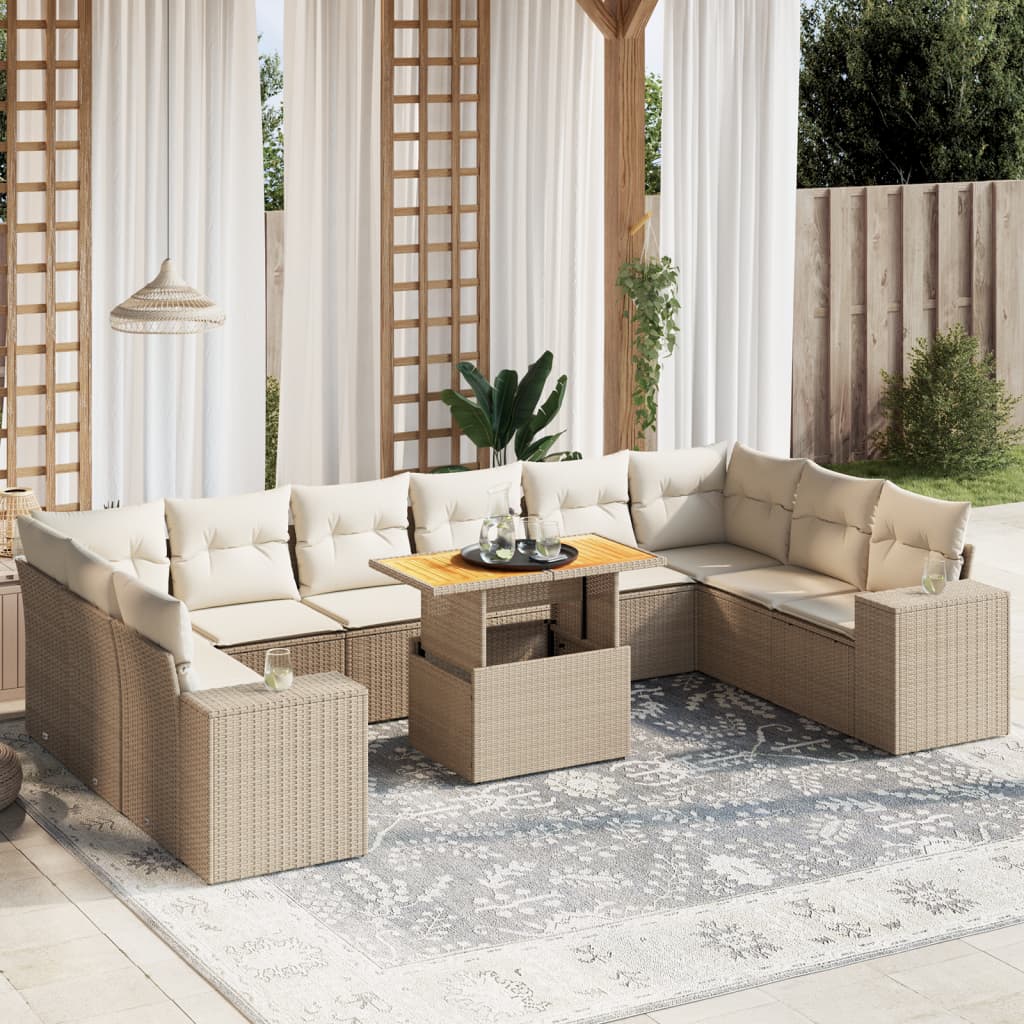 11-delige Tuinset met kussens poly rattan beige is nu te koop bij PeponiXL, paradijselijk wonen!
