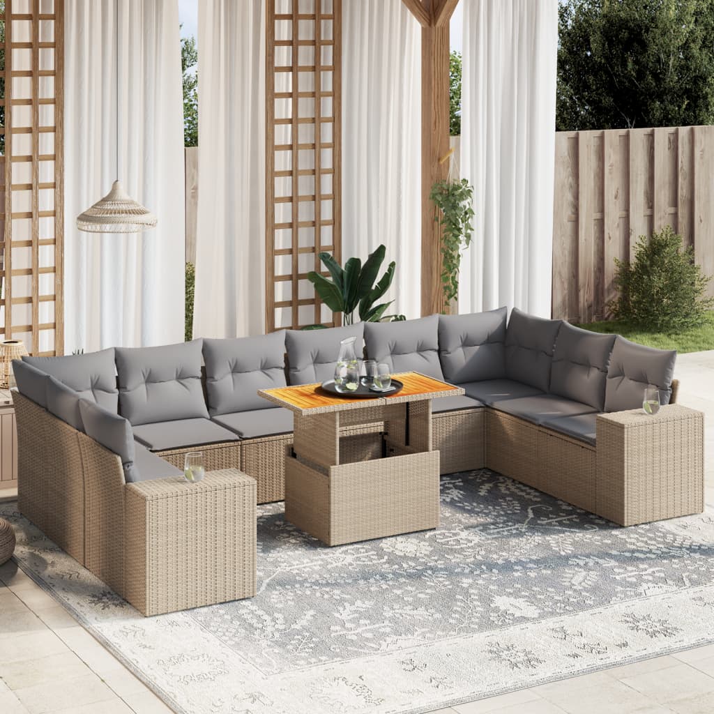 11-delige Tuinset met kussens poly rattan beige is nu te koop bij PeponiXL, paradijselijk wonen!