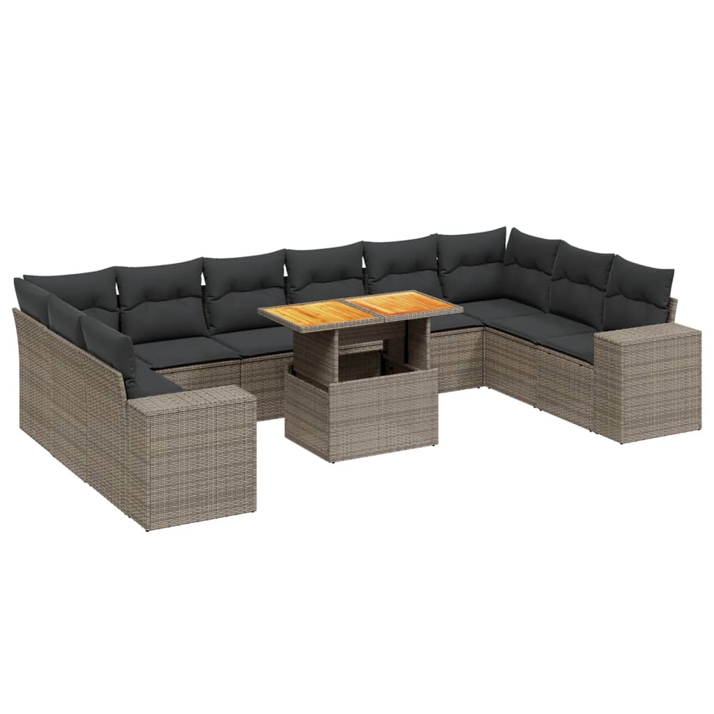 11-delige Loungeset met kussens poly rattan grijs is nu te koop bij PeponiXL, paradijselijk wonen!