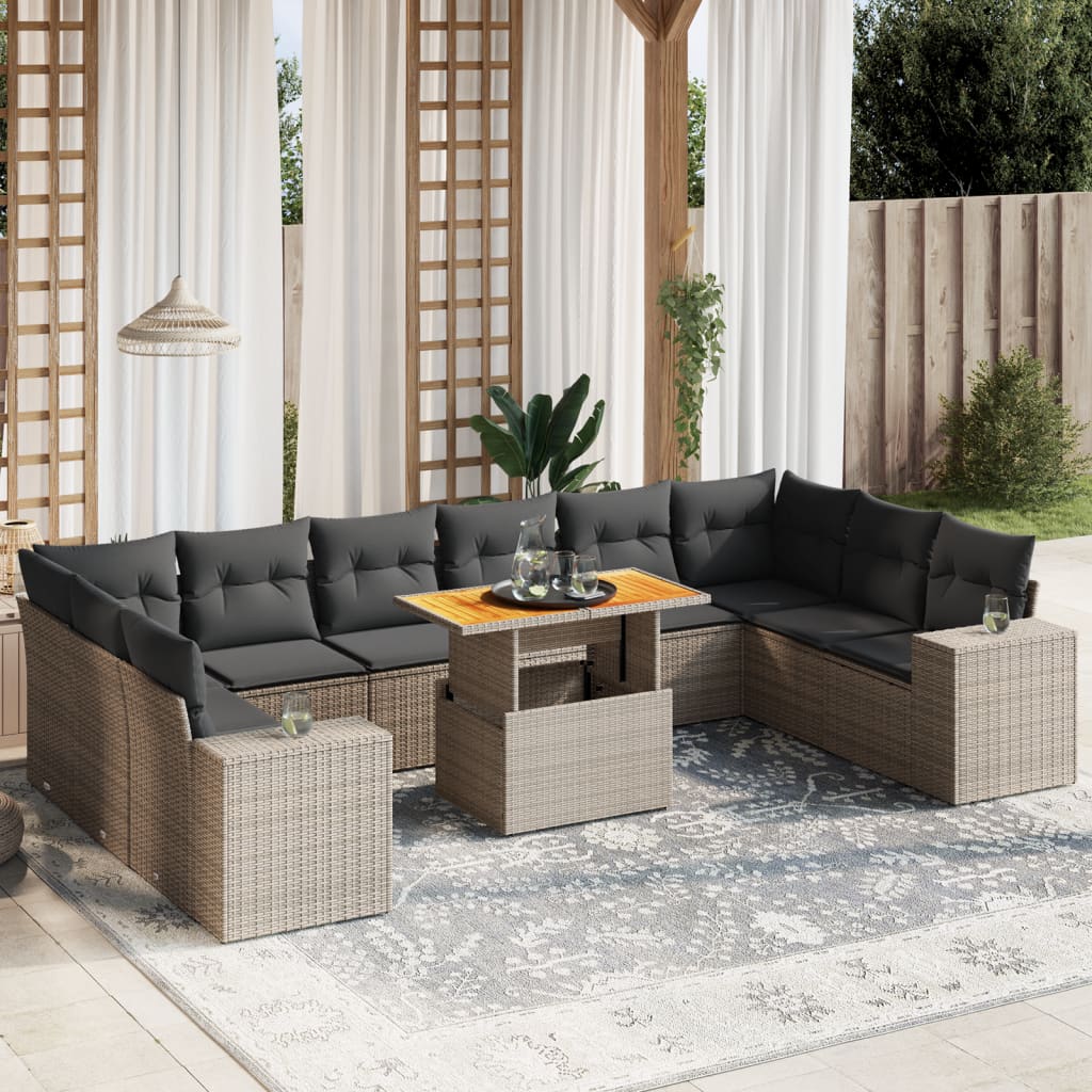 11-delige Loungeset met kussens poly rattan grijs is nu te koop bij PeponiXL, paradijselijk wonen!