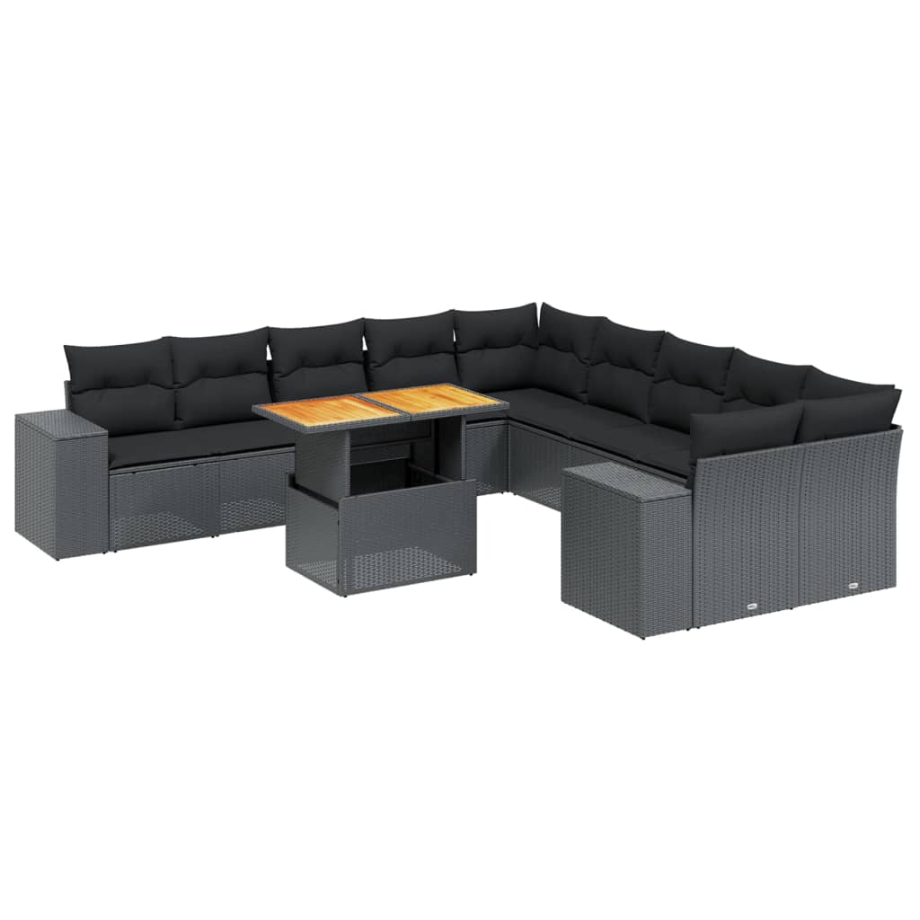 11-delige Loungeset met kussens poly rattan zwart is nu te koop bij PeponiXL, paradijselijk wonen!