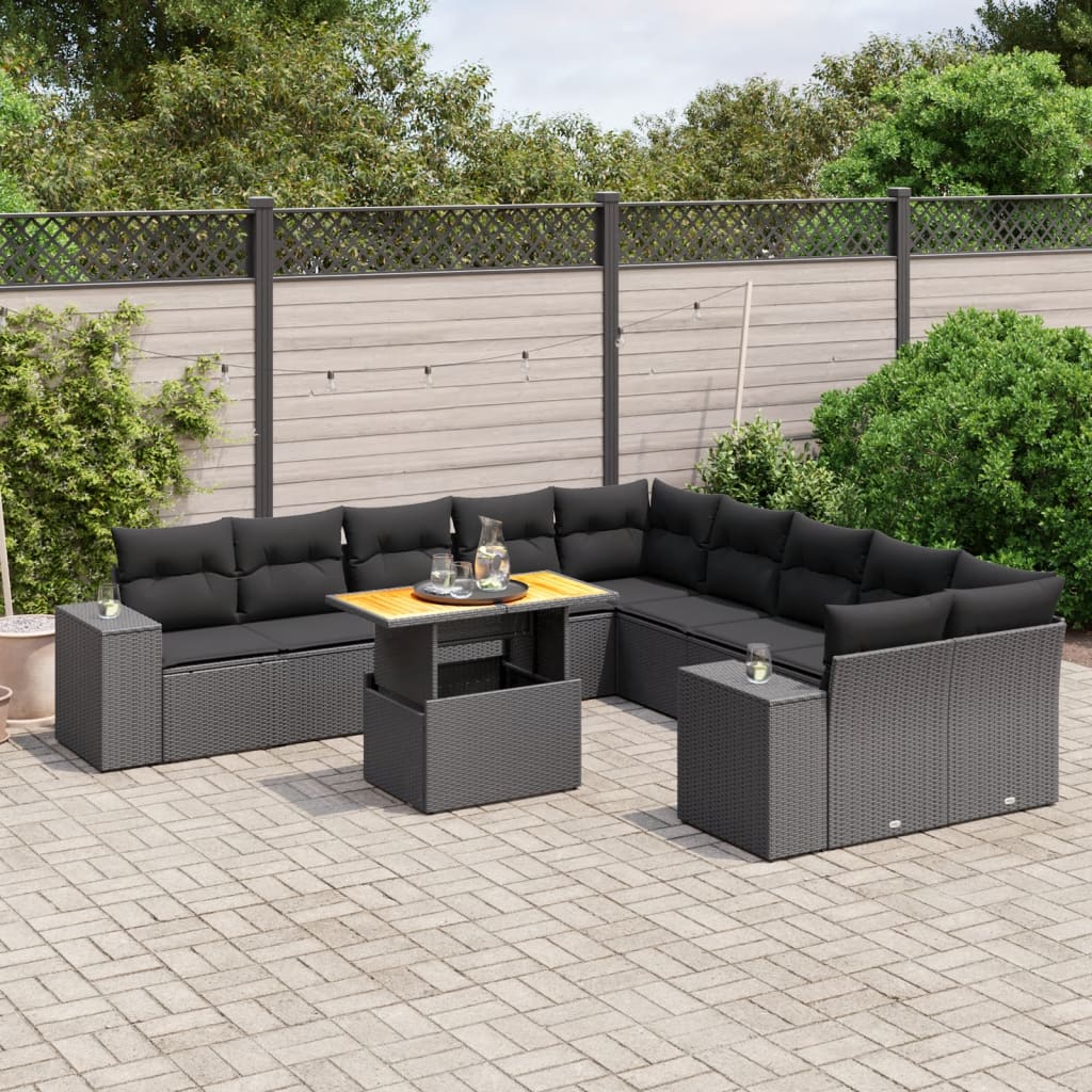 11-delige Loungeset met kussens poly rattan zwart is nu te koop bij PeponiXL, paradijselijk wonen!