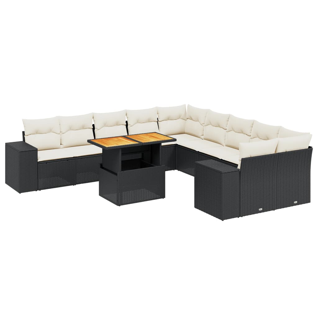 11-delige Loungeset met kussens poly rattan zwart is nu te koop bij PeponiXL, paradijselijk wonen!