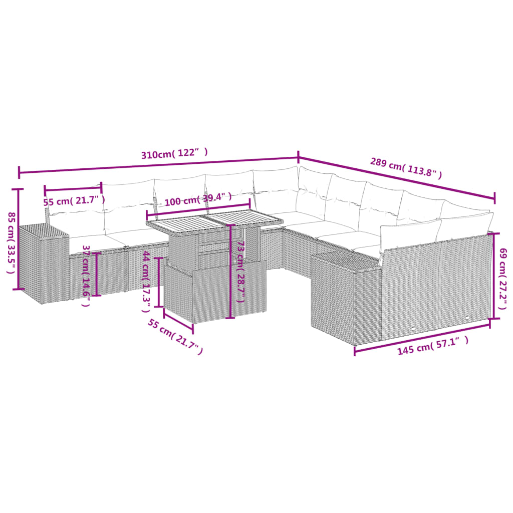 11-delige Loungeset met kussens poly rattan zwart is nu te koop bij PeponiXL, paradijselijk wonen!