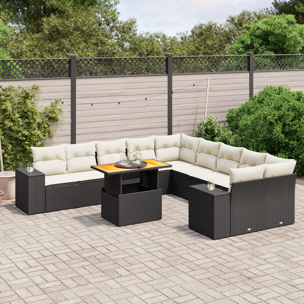 11-delige Loungeset met kussens poly rattan zwart is nu te koop bij PeponiXL, paradijselijk wonen!