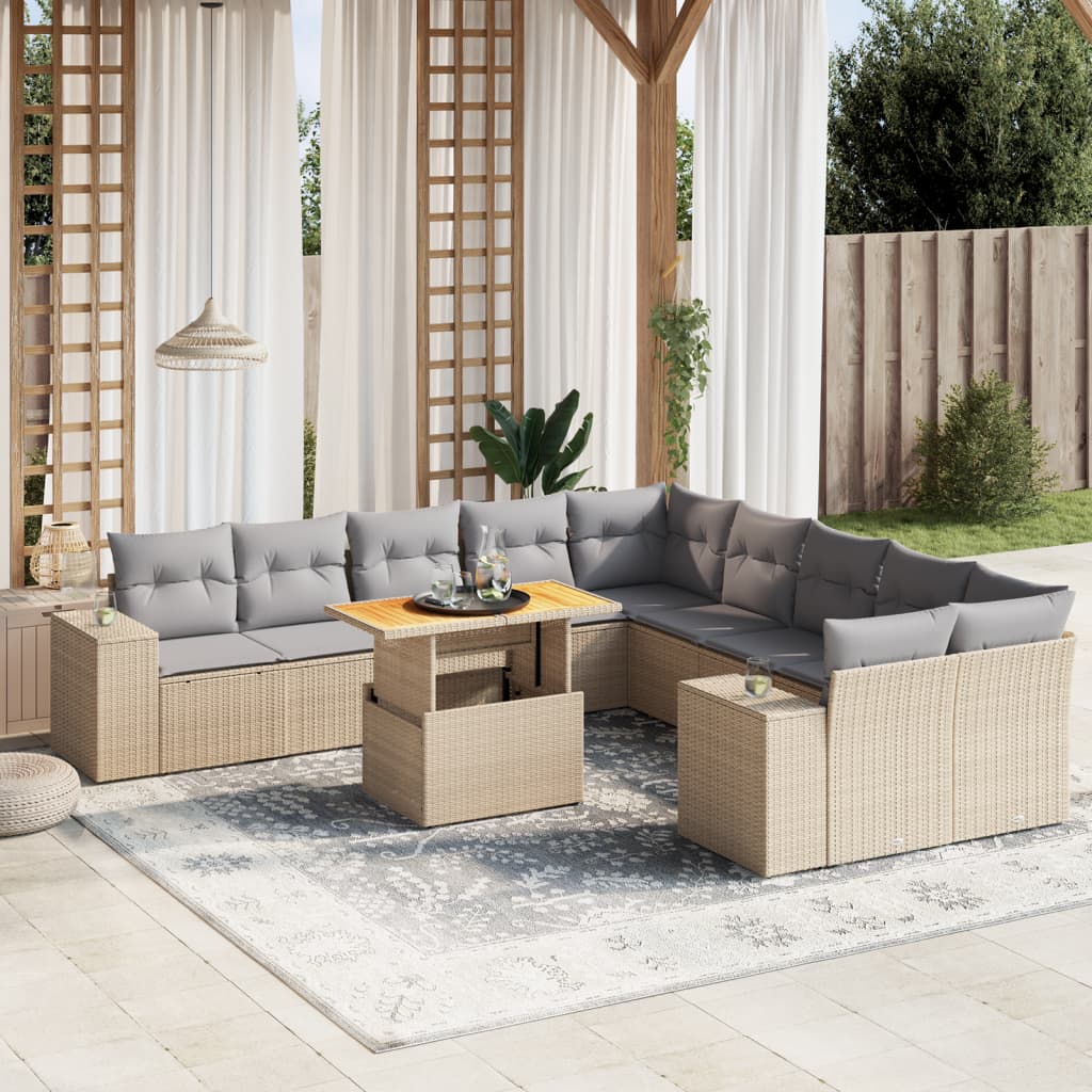 11-delige Tuinset met kussens poly rattan beige is nu te koop bij PeponiXL, paradijselijk wonen!