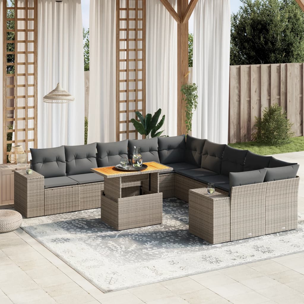 11-delige Loungeset met kussens poly rattan grijs is nu te koop bij PeponiXL, paradijselijk wonen!
