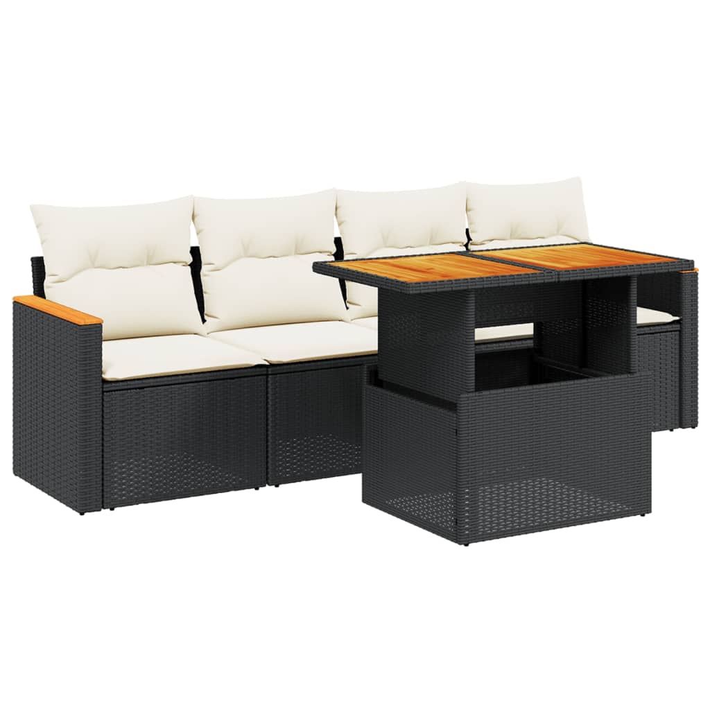 5-delige Loungeset met kussens poly rattan zwart is nu te koop bij PeponiXL, paradijselijk wonen!