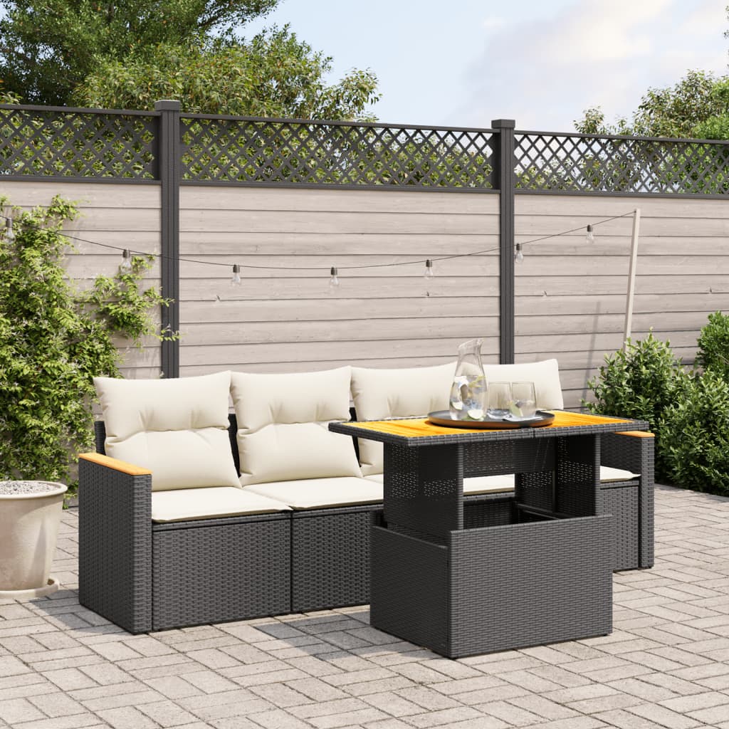 5-delige Loungeset met kussens poly rattan zwart is nu te koop bij PeponiXL, paradijselijk wonen!