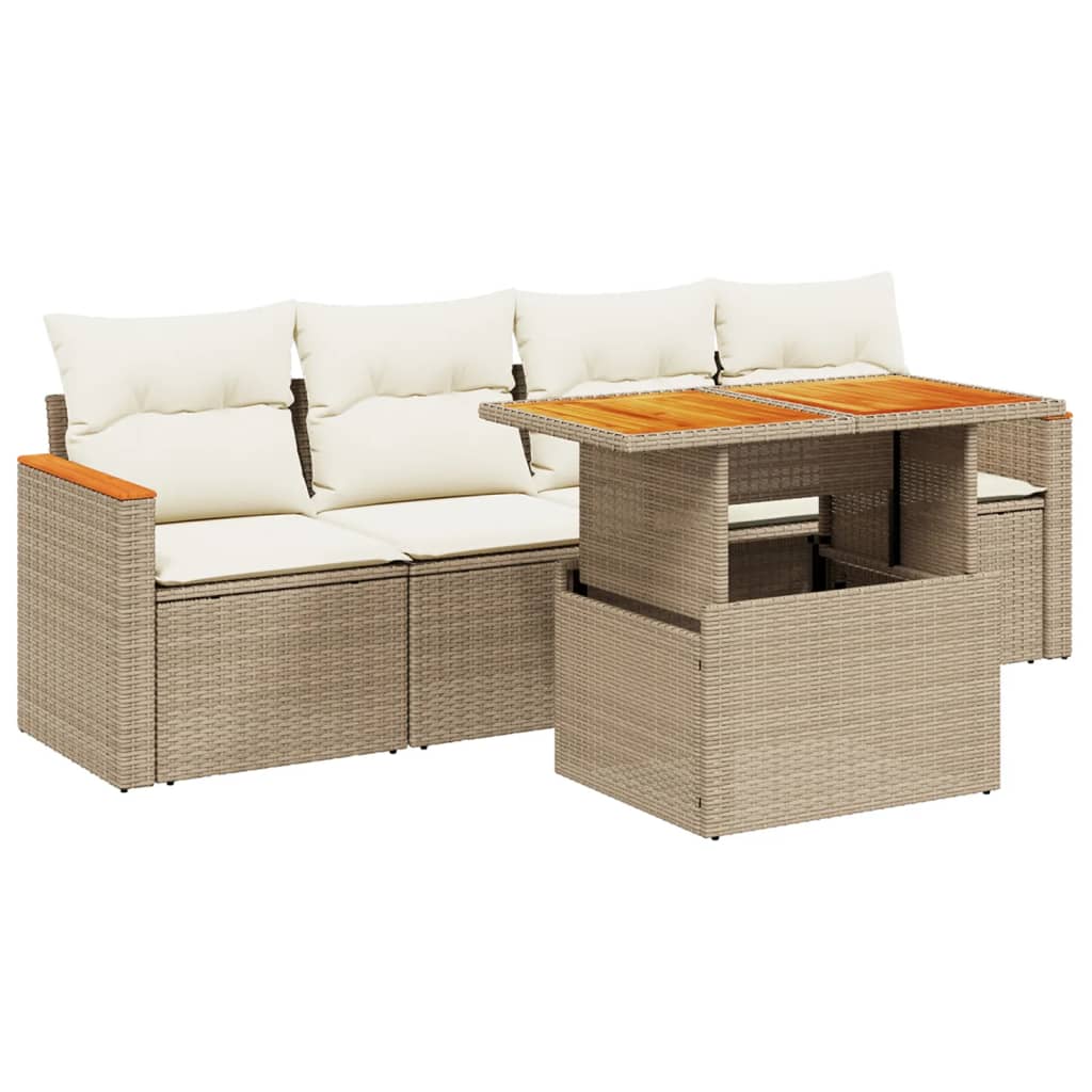 5-delige Loungeset met kussens poly rattan beige is nu te koop bij PeponiXL, paradijselijk wonen!