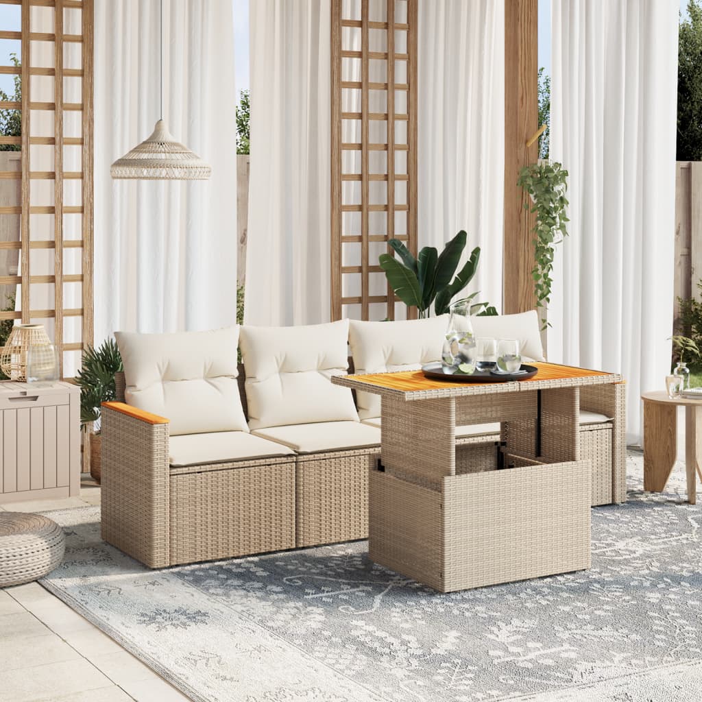 5-delige Loungeset met kussens poly rattan beige is nu te koop bij PeponiXL, paradijselijk wonen!