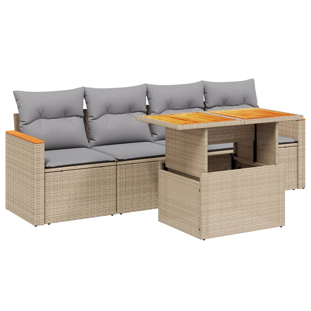 5-delige Loungeset met kussens poly rattan beige is nu te koop bij PeponiXL, paradijselijk wonen!