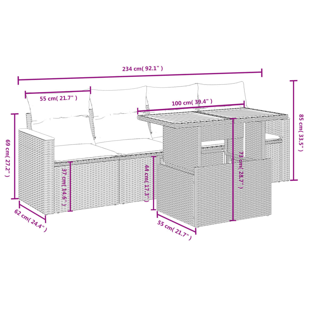 5-delige Loungeset met kussens poly rattan beige is nu te koop bij PeponiXL, paradijselijk wonen!