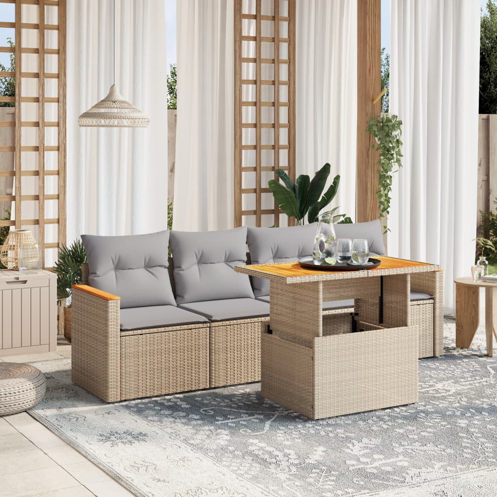 5-delige Loungeset met kussens poly rattan beige is nu te koop bij PeponiXL, paradijselijk wonen!