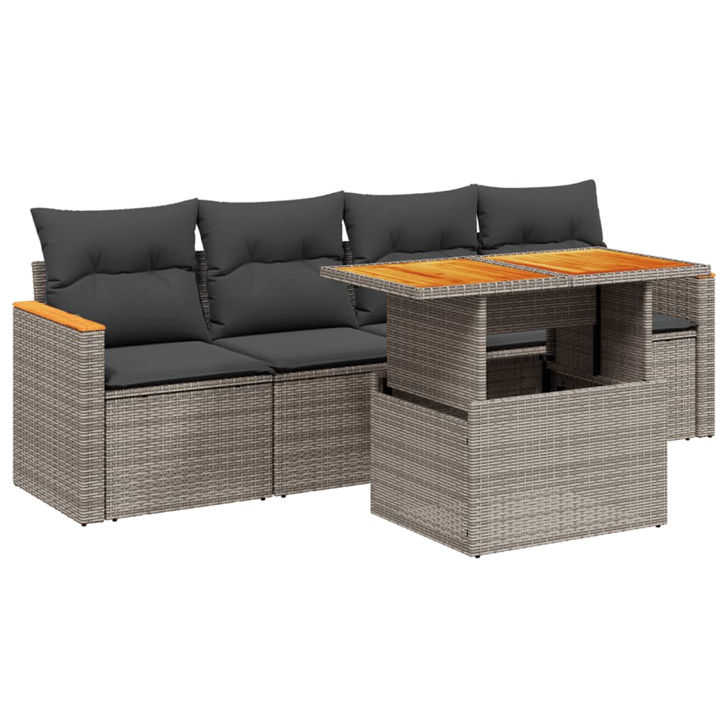 5-delige Loungeset met kussens poly rattan grijs is nu te koop bij PeponiXL, paradijselijk wonen!