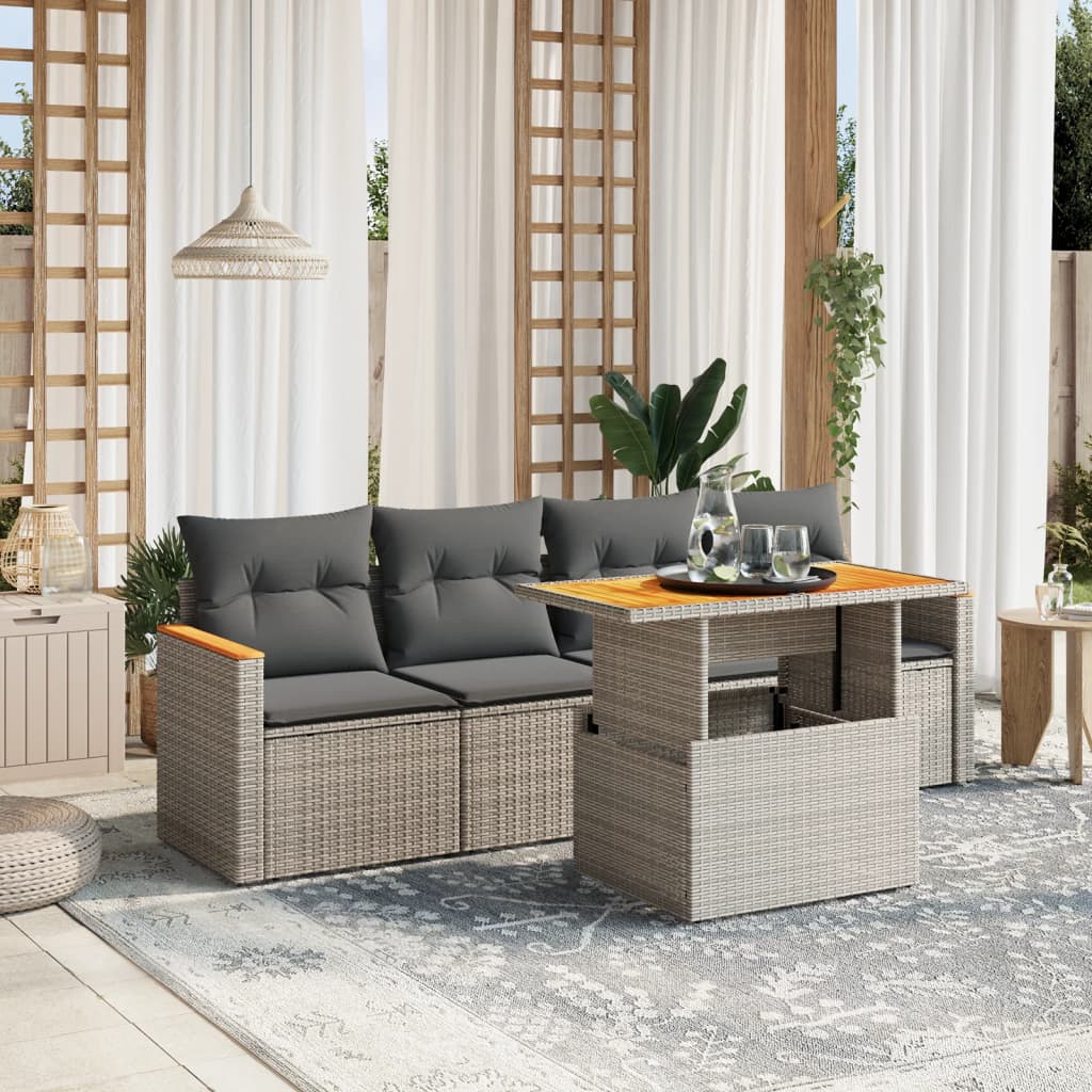 5-delige Loungeset met kussens poly rattan grijs is nu te koop bij PeponiXL, paradijselijk wonen!