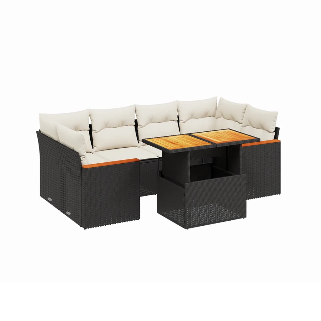 7-delige Loungeset met kussens poly rattan zwart is nu te koop bij PeponiXL, paradijselijk wonen!