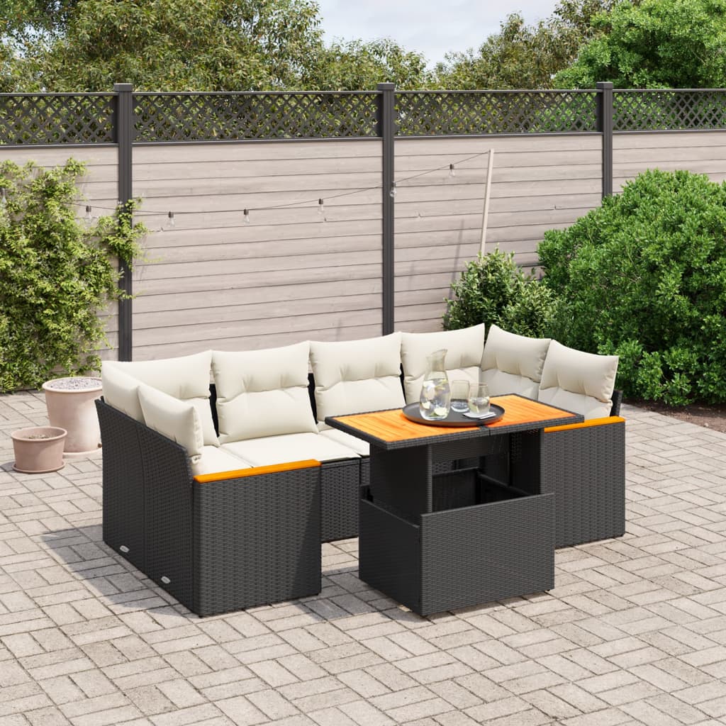 7-delige Loungeset met kussens poly rattan zwart is nu te koop bij PeponiXL, paradijselijk wonen!
