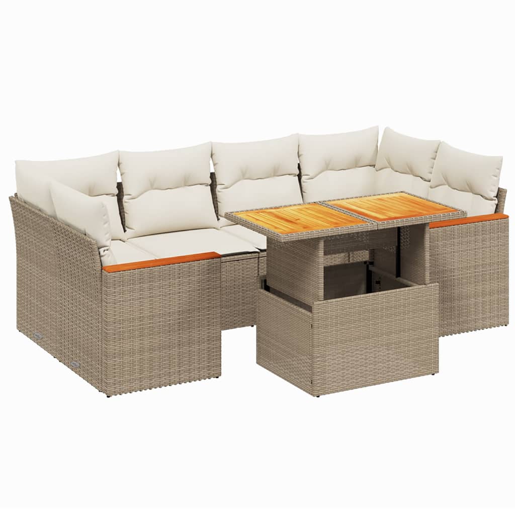 7-delige Loungeset met kussens poly rattan beige is nu te koop bij PeponiXL, paradijselijk wonen!