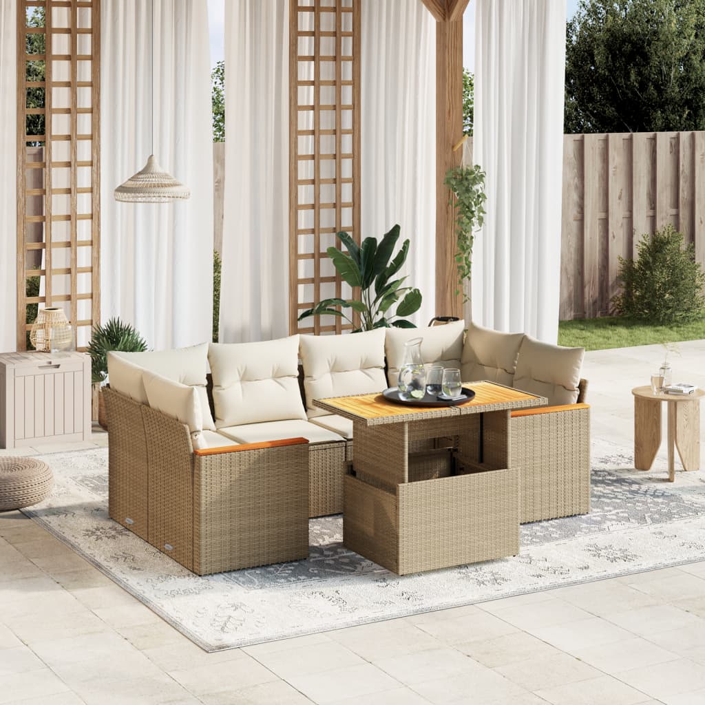 7-delige Loungeset met kussens poly rattan beige is nu te koop bij PeponiXL, paradijselijk wonen!