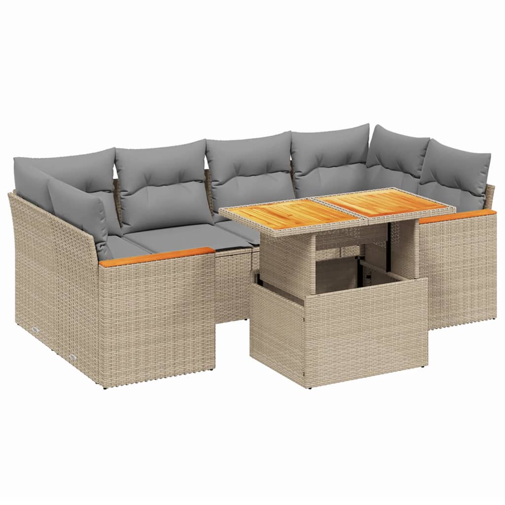 7-delige Loungeset met kussens poly rattan beige is nu te koop bij PeponiXL, paradijselijk wonen!