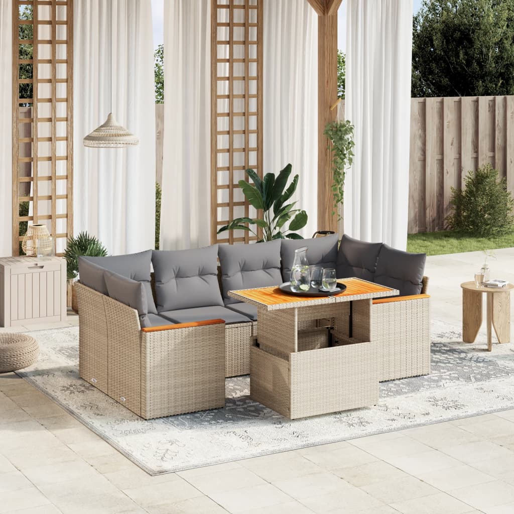 7-delige Loungeset met kussens poly rattan beige is nu te koop bij PeponiXL, paradijselijk wonen!