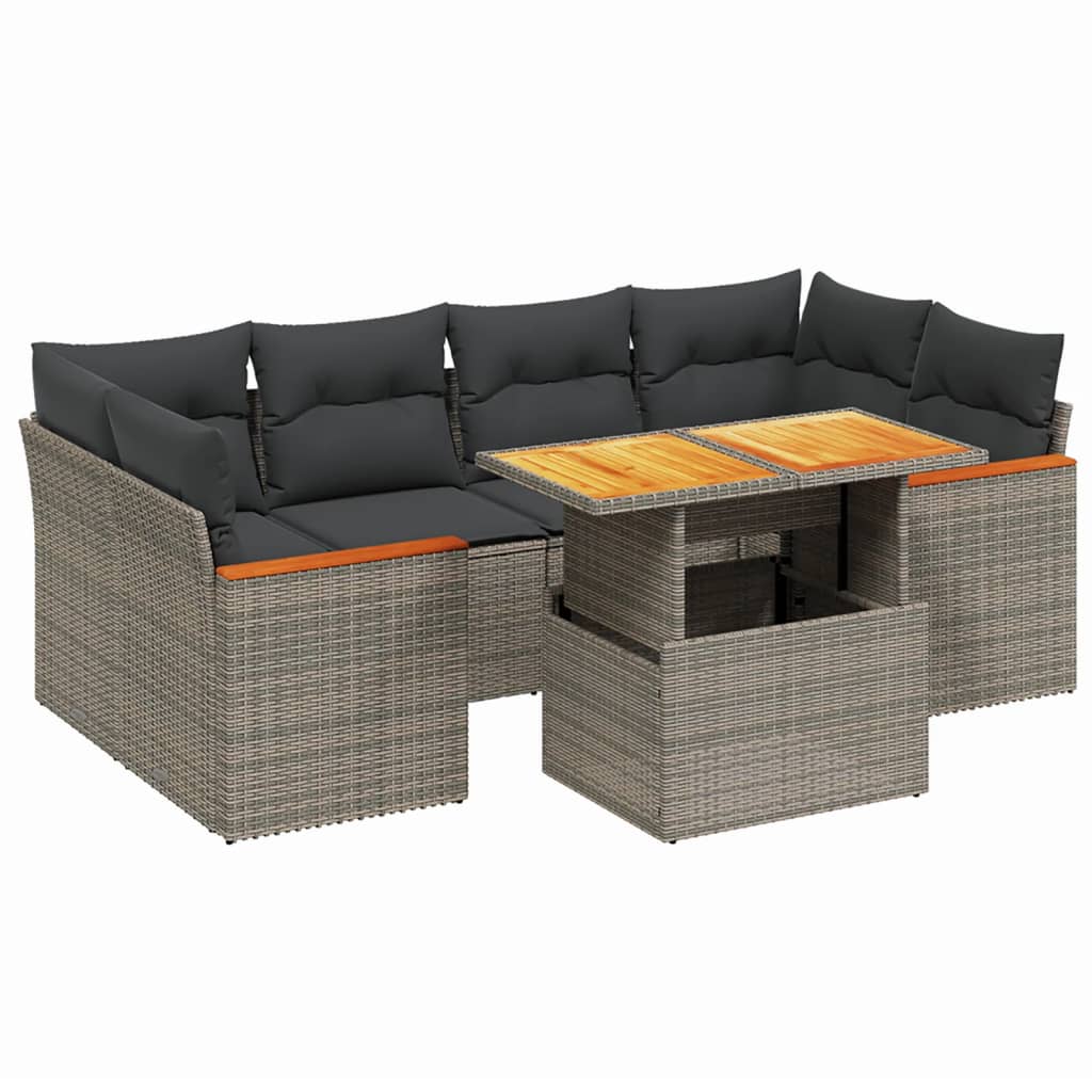 7-delige Loungeset met kussens poly rattan grijs is nu te koop bij PeponiXL, paradijselijk wonen!