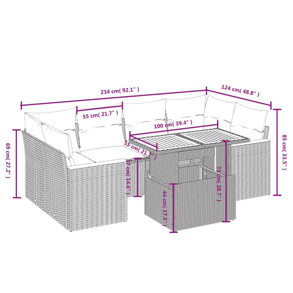 7-delige Loungeset met kussens poly rattan grijs is nu te koop bij PeponiXL, paradijselijk wonen!
