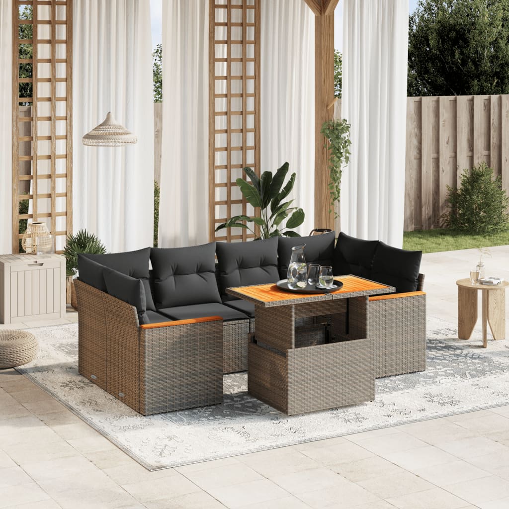 7-delige Loungeset met kussens poly rattan grijs is nu te koop bij PeponiXL, paradijselijk wonen!