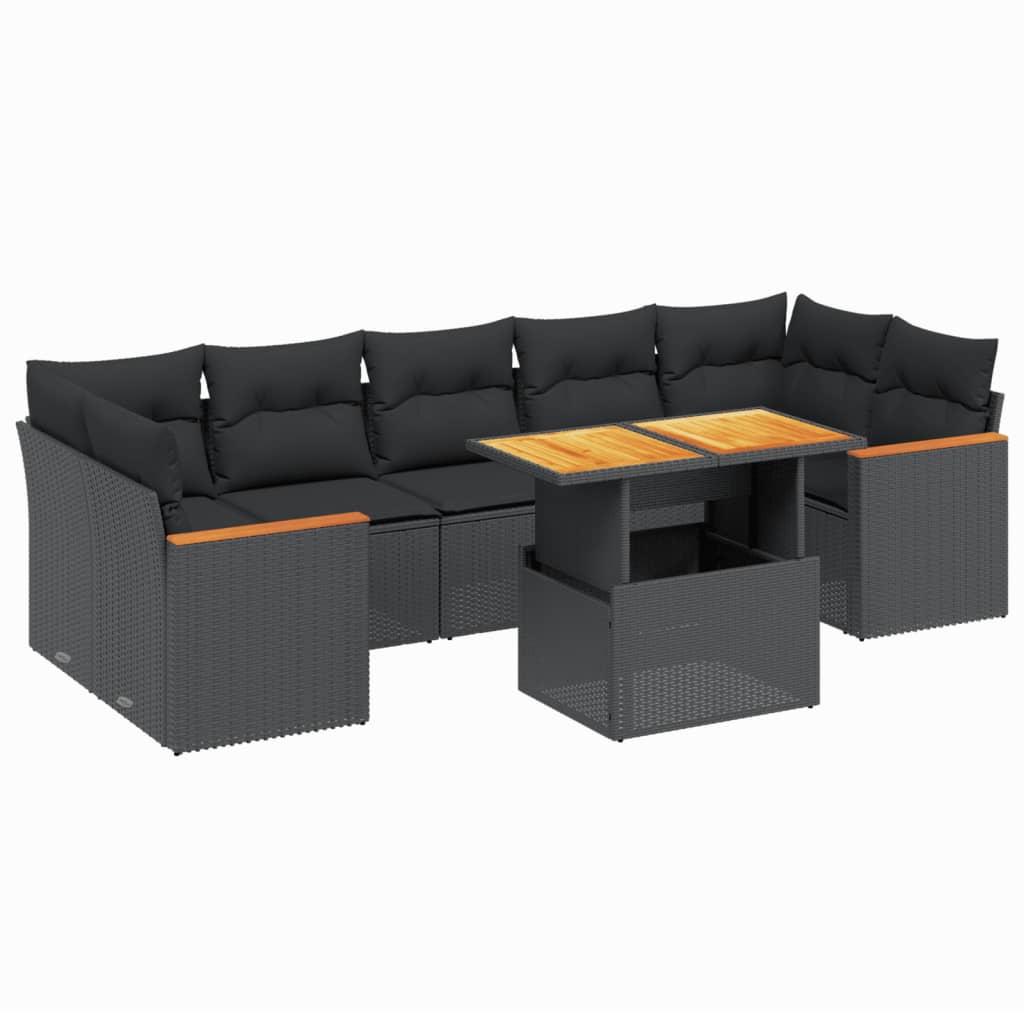 8-delige Loungeset met kussens poly rattan zwart is nu te koop bij PeponiXL, paradijselijk wonen!