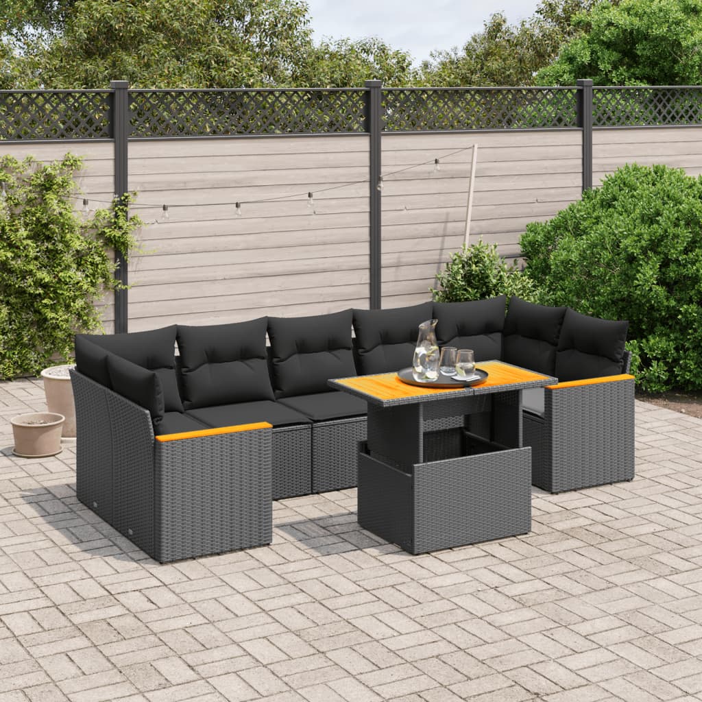 8-delige Loungeset met kussens poly rattan zwart is nu te koop bij PeponiXL, paradijselijk wonen!