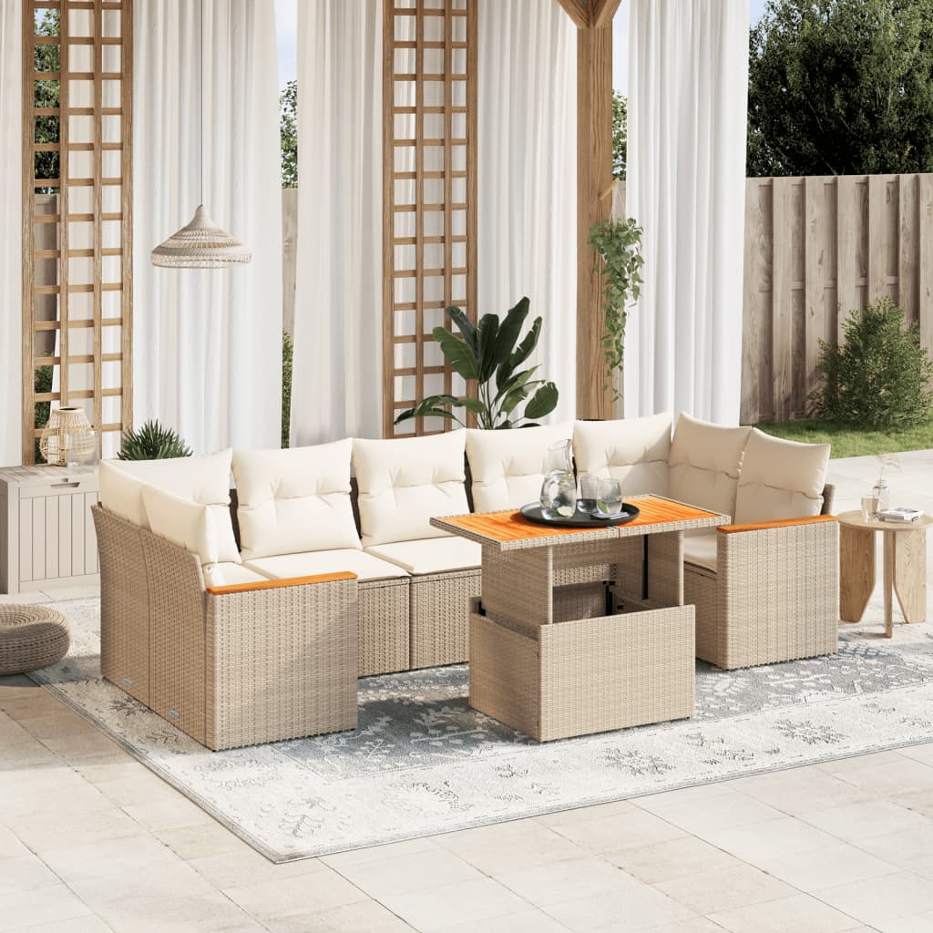 8-delige Loungeset met kussens poly rattan beige is nu te koop bij PeponiXL, paradijselijk wonen!
