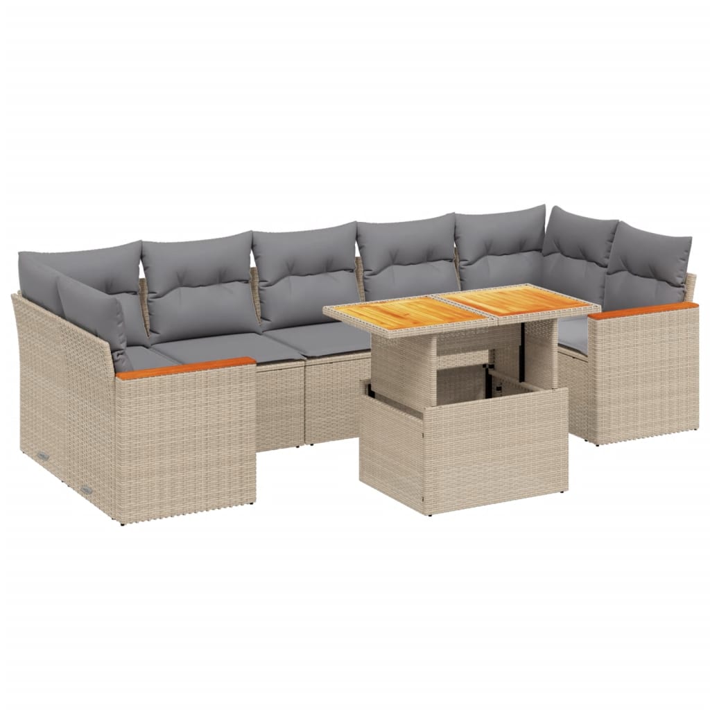 8-delige Loungeset met kussens poly rattan beige is nu te koop bij PeponiXL, paradijselijk wonen!