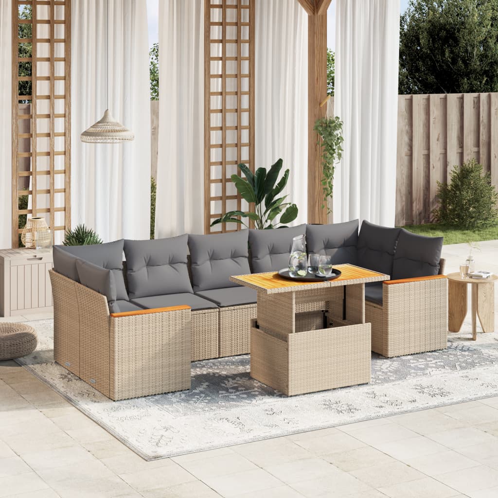 8-delige Loungeset met kussens poly rattan beige is nu te koop bij PeponiXL, paradijselijk wonen!