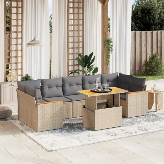 8-delige Loungeset met kussens poly rattan beige is nu te koop bij PeponiXL, paradijselijk wonen!